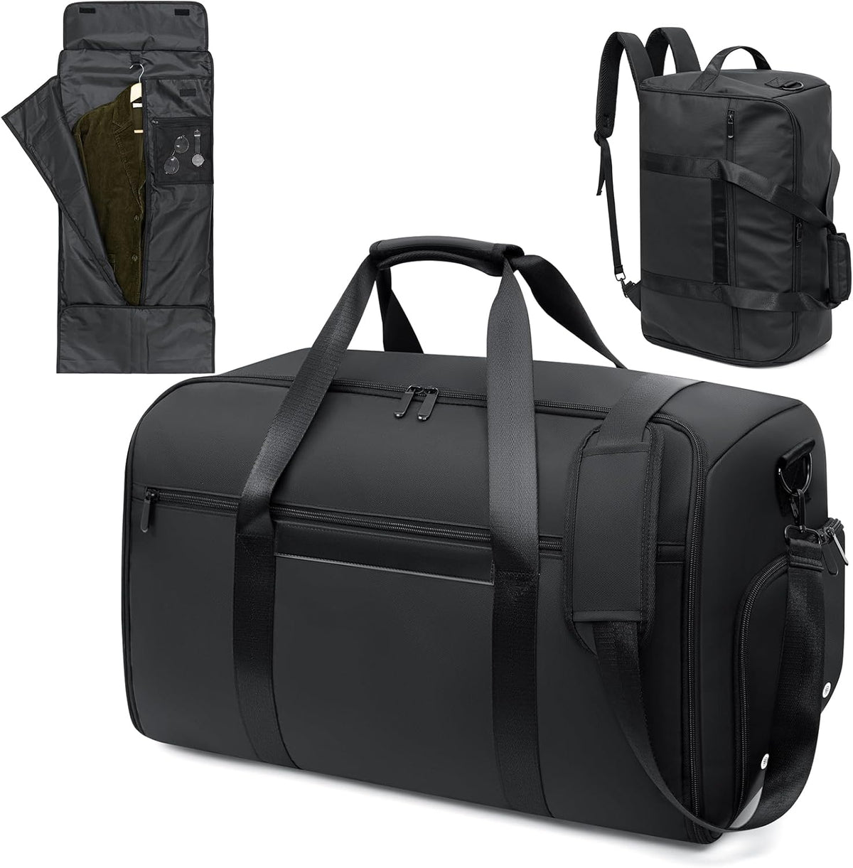 Garment Duffle Bags for Travel, 4 in 1 Convertible Garment Bags with Separated Suit Bag Shoe Compartment, Waterproof Carry On Luggage Bag Backpack for Short Trip, Weekender Bag for Men Women