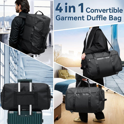 Garment Duffle Bags for Travel, 4 in 1 Convertible Garment Bags with Separated Suit Bag Shoe Compartment, Waterproof Carry On Luggage Bag Backpack for Short Trip, Weekender Bag for Men Women