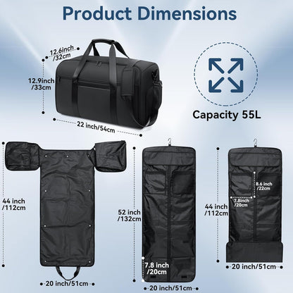 Garment Duffle Bags for Travel, 4 in 1 Convertible Garment Bags with Separated Suit Bag Shoe Compartment, Waterproof Carry On Luggage Bag Backpack for Short Trip, Weekender Bag for Men Women