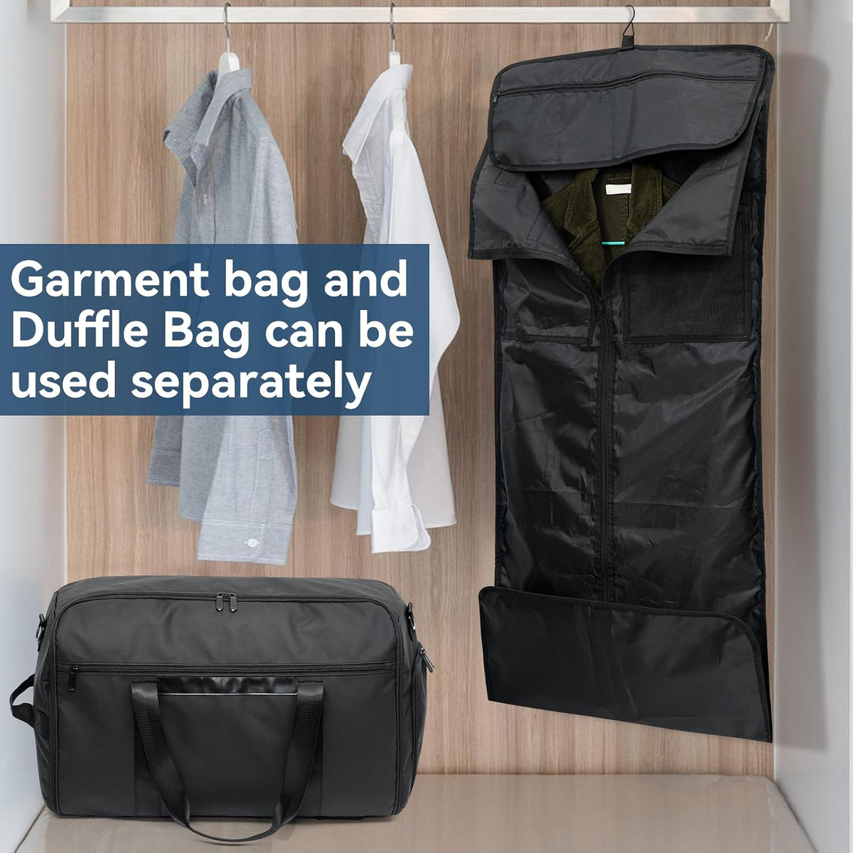 Garment Duffle Bags for Travel, 4 in 1 Convertible Garment Bags with Separated Suit Bag Shoe Compartment, Waterproof Carry On Luggage Bag Backpack for Short Trip, Weekender Bag for Men Women
