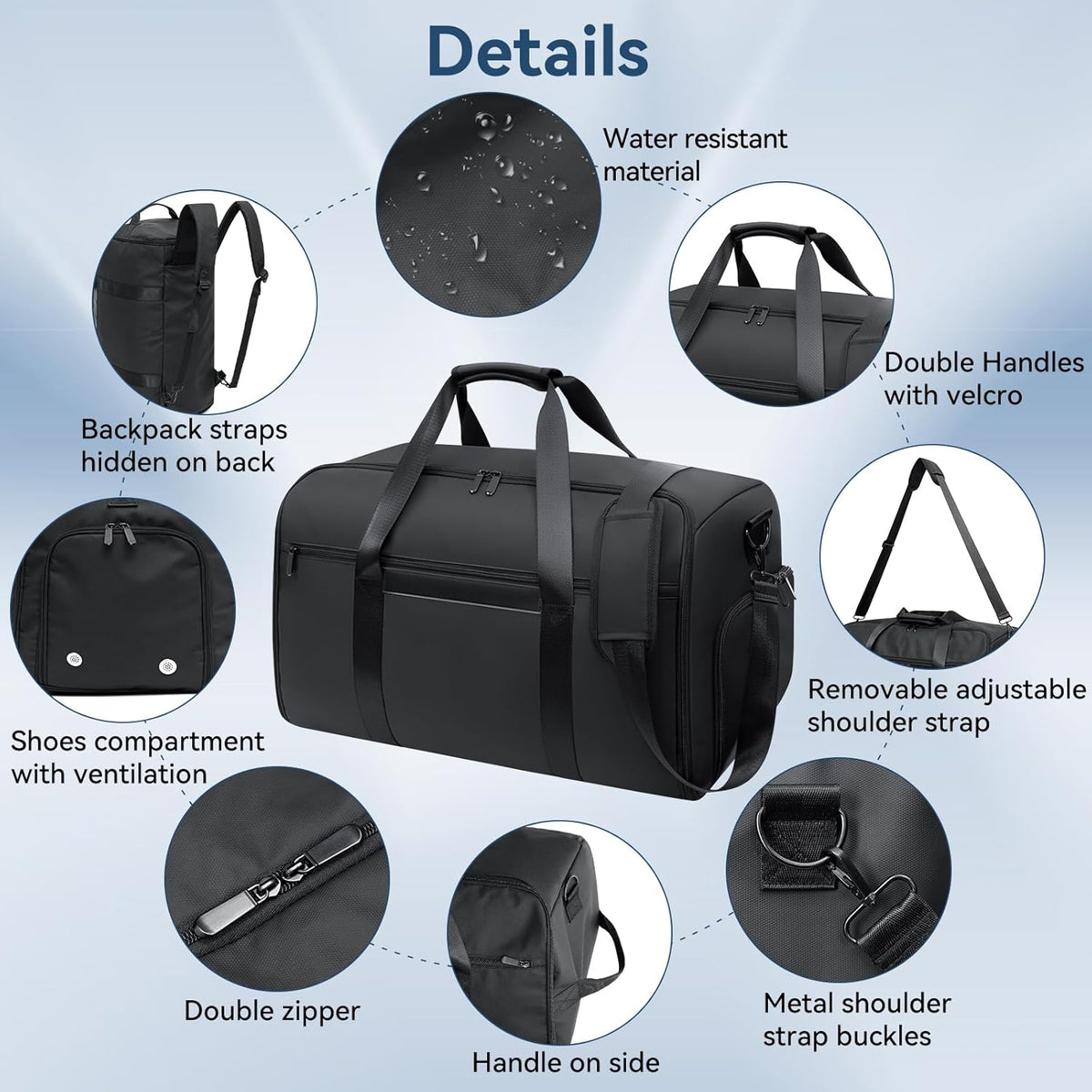 Garment Duffle Bags for Travel, 4 in 1 Convertible Garment Bags with Separated Suit Bag Shoe Compartment, Waterproof Carry On Luggage Bag Backpack for Short Trip, Weekender Bag for Men Women