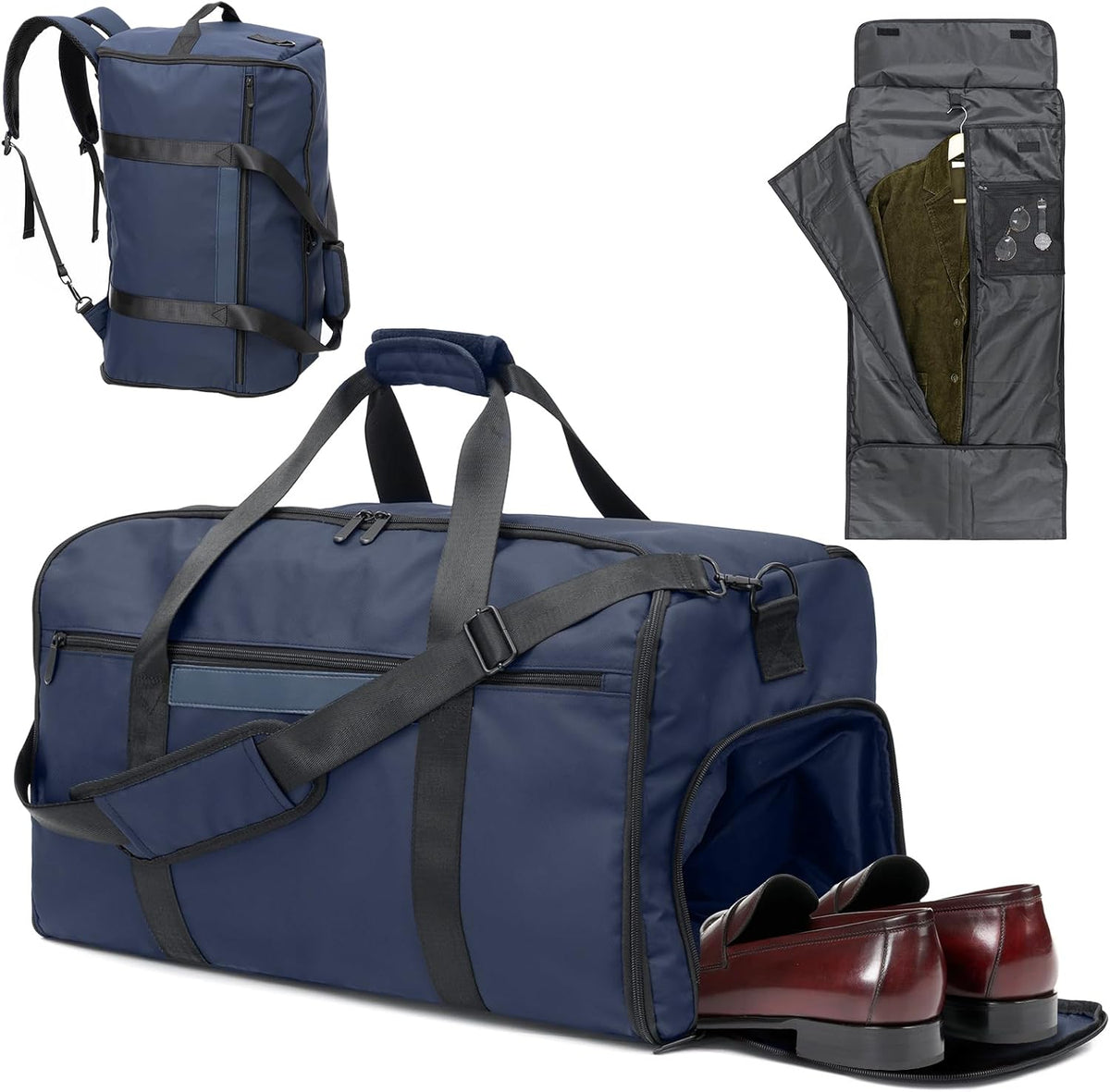 Garment Duffle Bags for Travel, 4 in 1 Convertible Garment Bags with Separated Suit Bag Shoe Compartment, Waterproof Carry On Luggage Bag Backpack for Short Trip, Weekender Bag for Men Women