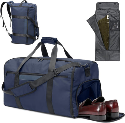 Garment Duffle Bags for Travel, 4 in 1 Convertible Garment Bags with Separated Suit Bag Shoe Compartment, Waterproof Carry On Luggage Bag Backpack for Short Trip, Weekender Bag for Men Women