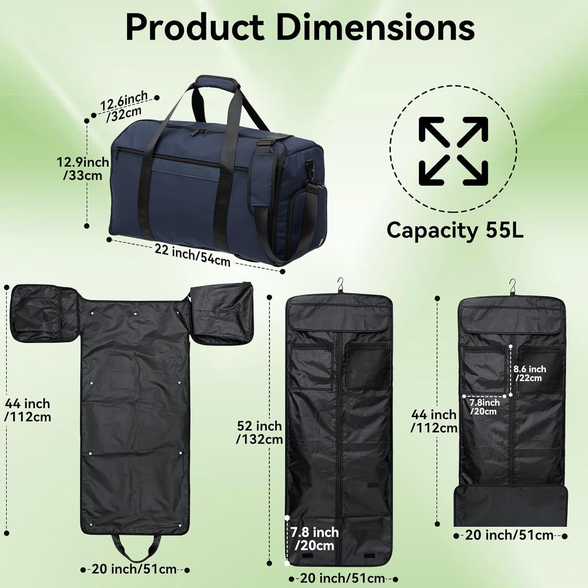 Garment Duffle Bags for Travel, 4 in 1 Convertible Garment Bags with Separated Suit Bag Shoe Compartment, Waterproof Carry On Luggage Bag Backpack for Short Trip, Weekender Bag for Men Women