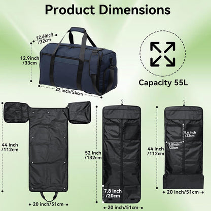 Garment Duffle Bags for Travel, 4 in 1 Convertible Garment Bags with Separated Suit Bag Shoe Compartment, Waterproof Carry On Luggage Bag Backpack for Short Trip, Weekender Bag for Men Women