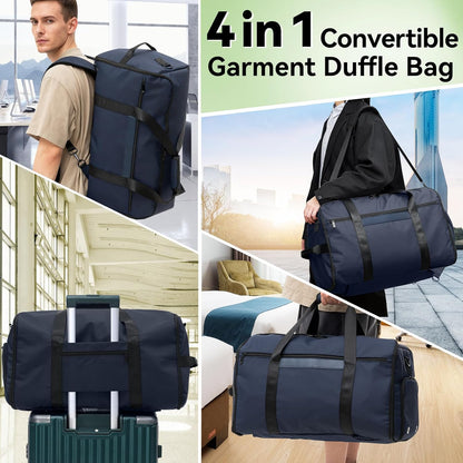 Garment Duffle Bags for Travel, 4 in 1 Convertible Garment Bags with Separated Suit Bag Shoe Compartment, Waterproof Carry On Luggage Bag Backpack for Short Trip, Weekender Bag for Men Women