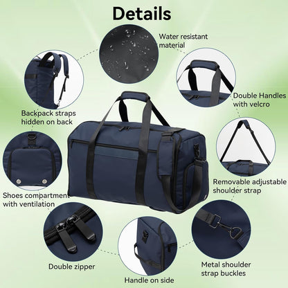 Garment Duffle Bags for Travel, 4 in 1 Convertible Garment Bags with Separated Suit Bag Shoe Compartment, Waterproof Carry On Luggage Bag Backpack for Short Trip, Weekender Bag for Men Women