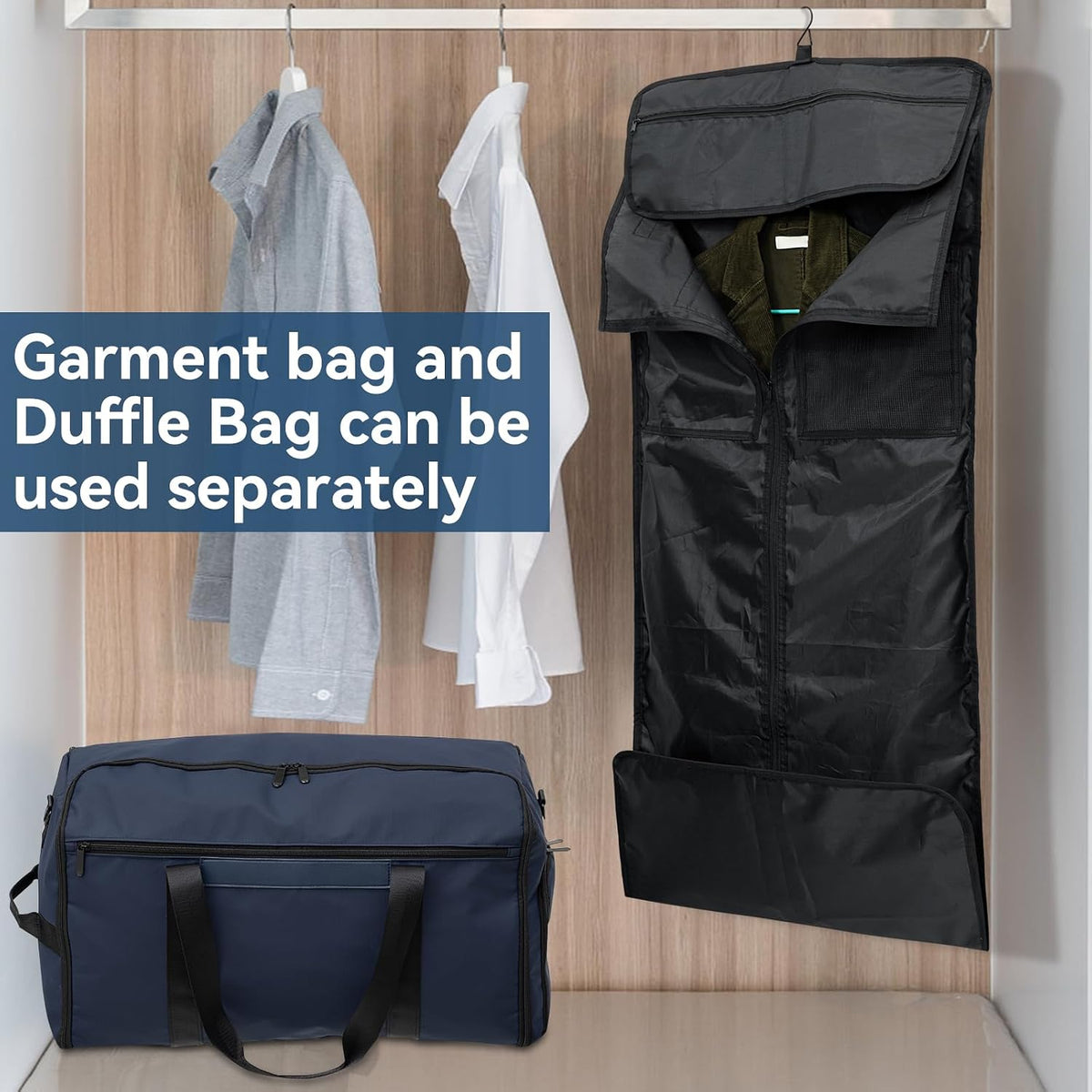 Garment Duffle Bags for Travel, 4 in 1 Convertible Garment Bags with Separated Suit Bag Shoe Compartment, Waterproof Carry On Luggage Bag Backpack for Short Trip, Weekender Bag for Men Women