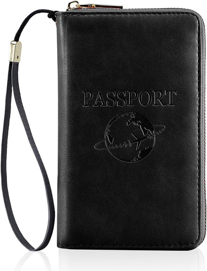 Passport Holder Wallet Lightweight Travel Wallet Zipped Credit Cards Case Holder with Detachable Wrist Strap for Women and Men