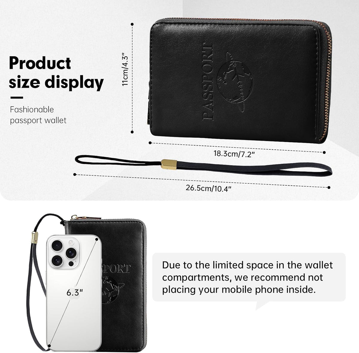 Passport Holder Wallet Lightweight Travel Wallet Zipped Credit Cards Case Holder with Detachable Wrist Strap for Women and Men
