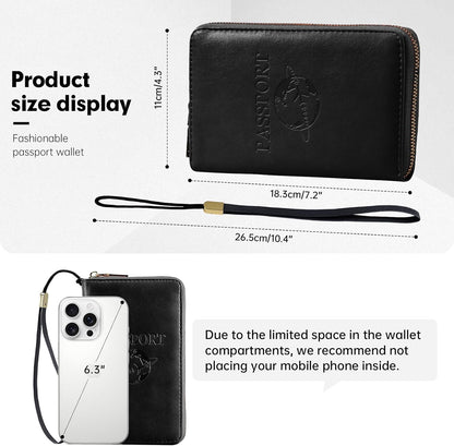 Passport Holder Wallet Lightweight Travel Wallet Zipped Credit Cards Case Holder with Detachable Wrist Strap for Women and Men