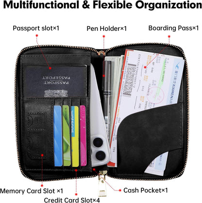 Passport Holder Wallet Lightweight Travel Wallet Zipped Credit Cards Case Holder with Detachable Wrist Strap for Women and Men