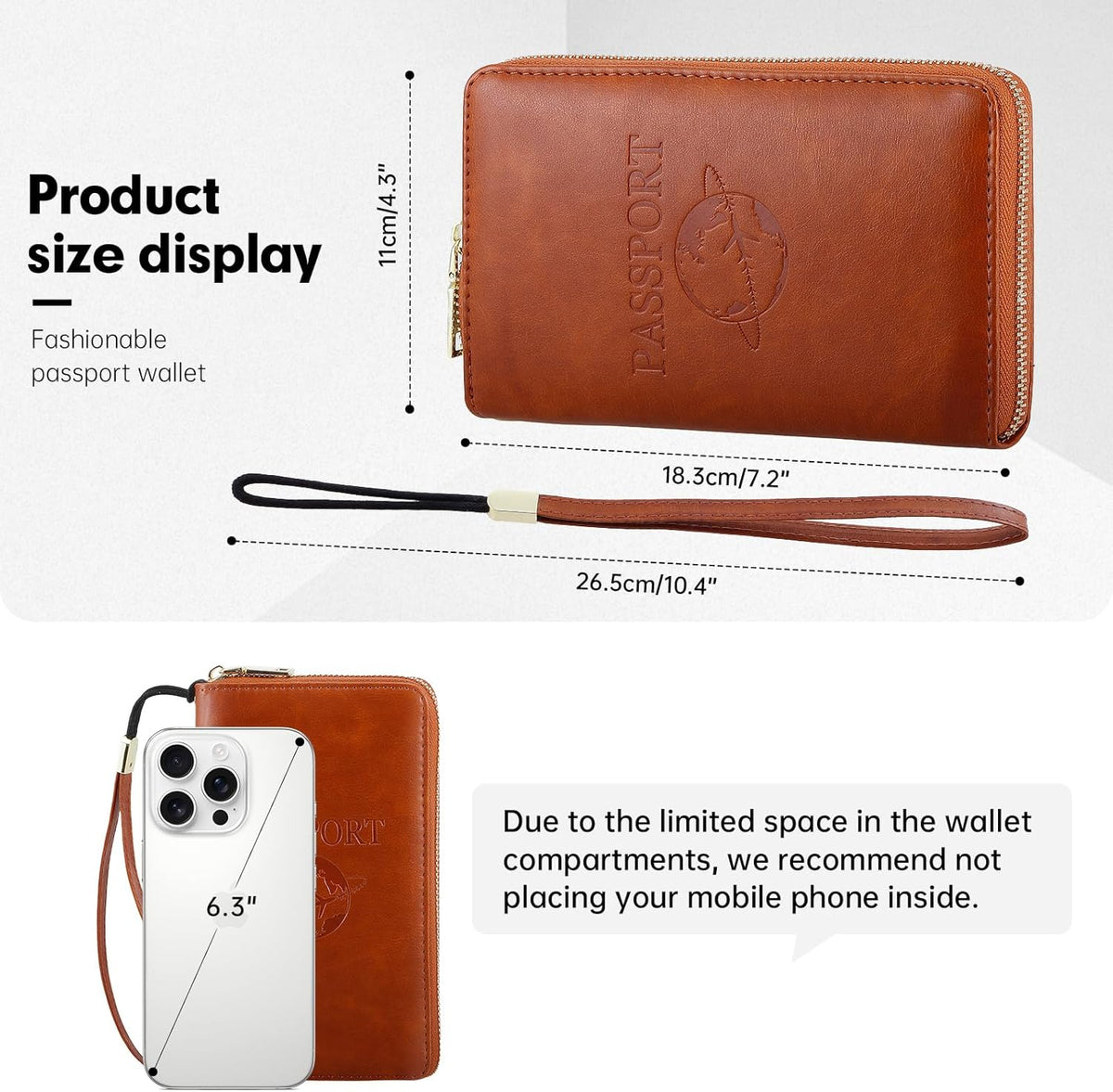 Passport Holder Wallet Lightweight Travel Wallet Zipped Credit Cards Case Holder with Detachable Wrist Strap for Women and Men