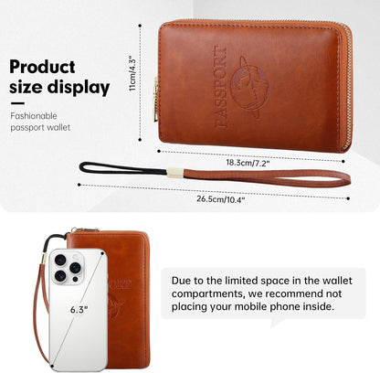 Passport Holder Wallet Lightweight Travel Wallet Zipped Credit Cards Case Holder with Detachable Wrist Strap for Women and Men