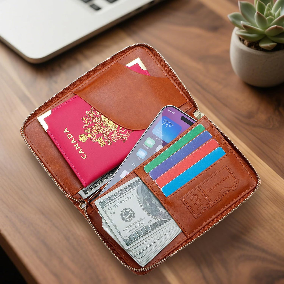 Passport Holder Wallet Lightweight Travel Wallet Zipped Credit Cards Case Holder with Detachable Wrist Strap for Women and Men