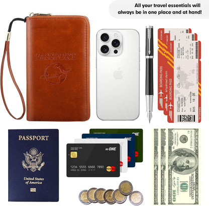 Passport Holder Wallet Lightweight Travel Wallet Zipped Credit Cards Case Holder with Detachable Wrist Strap for Women and Men