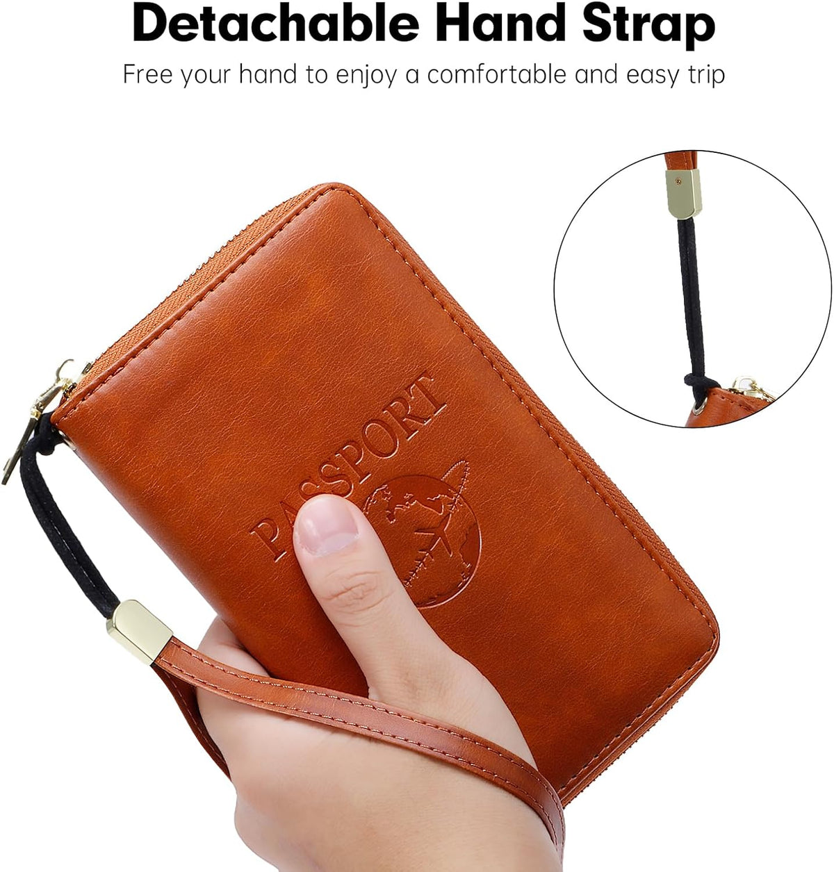 Passport Holder Wallet Lightweight Travel Wallet Zipped Credit Cards Case Holder with Detachable Wrist Strap for Women and Men
