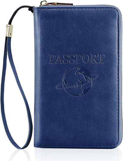 Passport Holder Wallet Lightweight Travel Wallet Zipped Credit Cards Case Holder with Detachable Wrist Strap for Women and Men