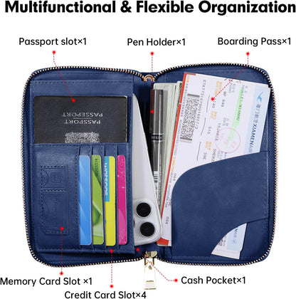 Passport Holder Wallet Lightweight Travel Wallet Zipped Credit Cards Case Holder with Detachable Wrist Strap for Women and Men