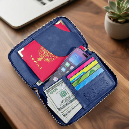 Passport Holder Wallet Lightweight Travel Wallet Zipped Credit Cards Case Holder with Detachable Wrist Strap for Women and Men