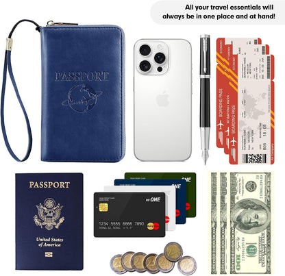 Passport Holder Wallet Lightweight Travel Wallet Zipped Credit Cards Case Holder with Detachable Wrist Strap for Women and Men