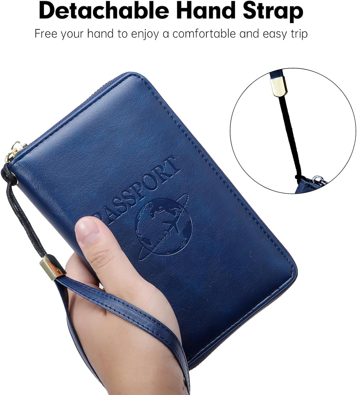 Passport Holder Wallet Lightweight Travel Wallet Zipped Credit Cards Case Holder with Detachable Wrist Strap for Women and Men