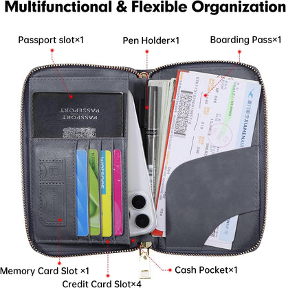 Passport Holder Wallet Lightweight Travel Wallet Zipped Credit Cards Case Holder with Detachable Wrist Strap for Women and Men