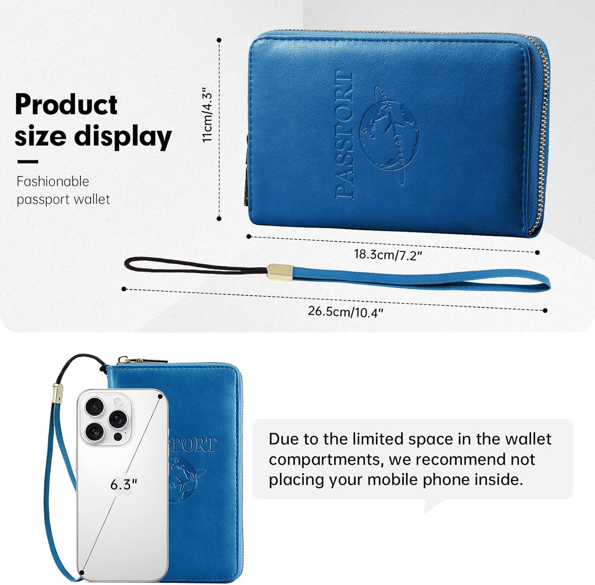 Passport Holder Wallet Lightweight Travel Wallet Zipped Credit Cards Case Holder with Detachable Wrist Strap for Women and Men