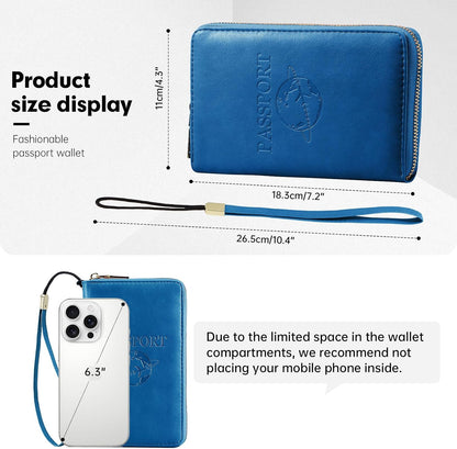 Passport Holder Wallet Lightweight Travel Wallet Zipped Credit Cards Case Holder with Detachable Wrist Strap for Women and Men