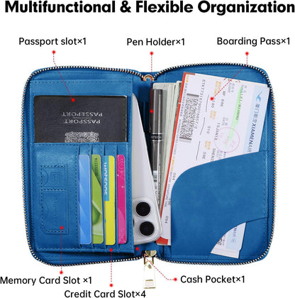 Passport Holder Wallet Lightweight Travel Wallet Zipped Credit Cards Case Holder with Detachable Wrist Strap for Women and Men