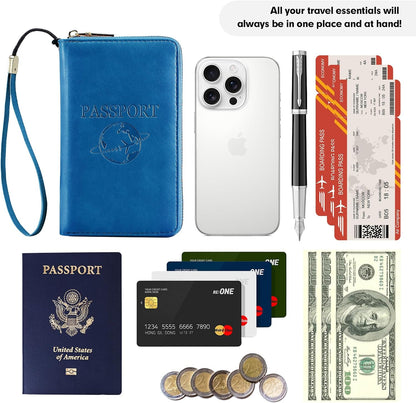 Passport Holder Wallet Lightweight Travel Wallet Zipped Credit Cards Case Holder with Detachable Wrist Strap for Women and Men