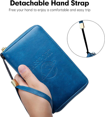 Passport Holder Wallet Lightweight Travel Wallet Zipped Credit Cards Case Holder with Detachable Wrist Strap for Women and Men