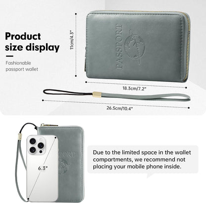 Passport Holder Wallet Lightweight Travel Wallet Zipped Credit Cards Case Holder with Detachable Wrist Strap for Women and Men