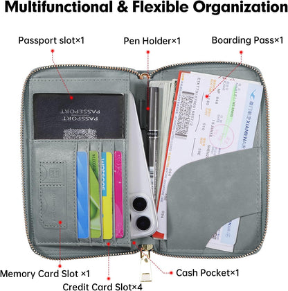 Passport Holder Wallet Lightweight Travel Wallet Zipped Credit Cards Case Holder with Detachable Wrist Strap for Women and Men