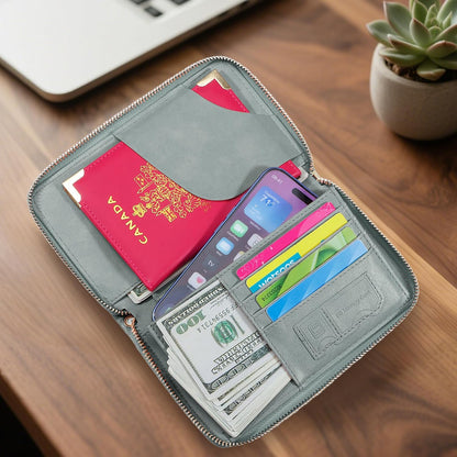 Passport Holder Wallet Lightweight Travel Wallet Zipped Credit Cards Case Holder with Detachable Wrist Strap for Women and Men
