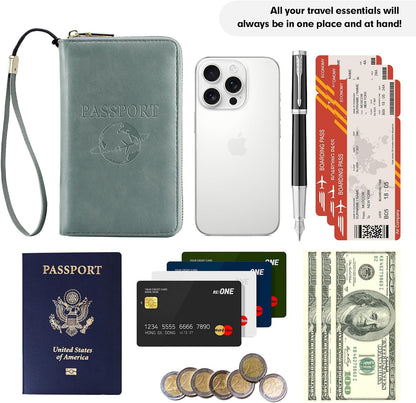 Passport Holder Wallet Lightweight Travel Wallet Zipped Credit Cards Case Holder with Detachable Wrist Strap for Women and Men