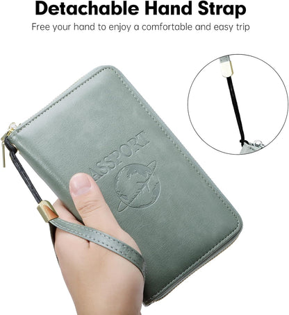 Passport Holder Wallet Lightweight Travel Wallet Zipped Credit Cards Case Holder with Detachable Wrist Strap for Women and Men