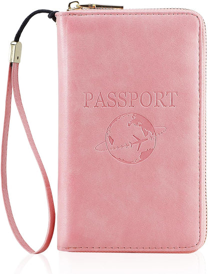 Passport Holder Wallet Lightweight Travel Wallet Zipped Credit Cards Case Holder with Detachable Wrist Strap for Women and Men