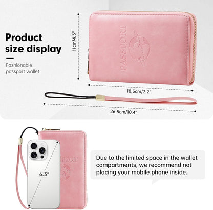 Passport Holder Wallet Lightweight Travel Wallet Zipped Credit Cards Case Holder with Detachable Wrist Strap for Women and Men