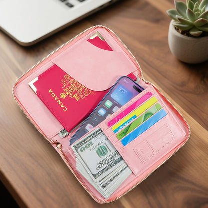 Passport Holder Wallet Lightweight Travel Wallet Zipped Credit Cards Case Holder with Detachable Wrist Strap for Women and Men