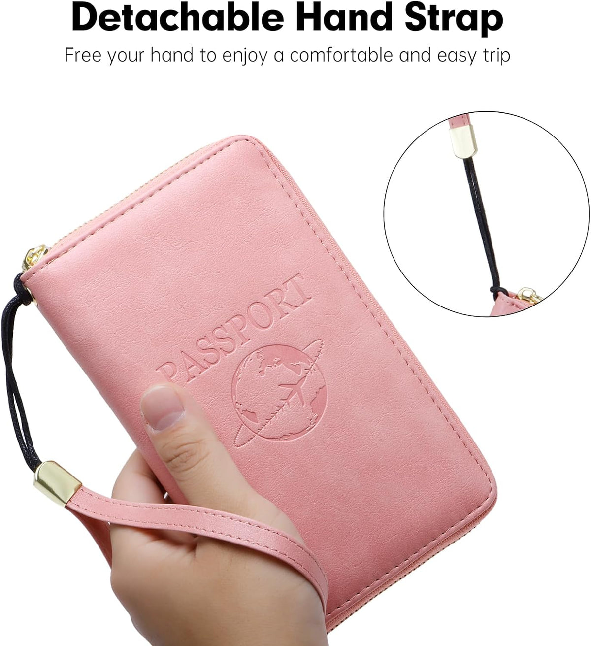 Passport Holder Wallet Lightweight Travel Wallet Zipped Credit Cards Case Holder with Detachable Wrist Strap for Women and Men