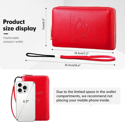 Passport Holder Wallet Lightweight Travel Wallet Zipped Credit Cards Case Holder with Detachable Wrist Strap for Women and Men