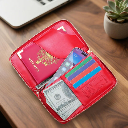 Passport Holder Wallet Lightweight Travel Wallet Zipped Credit Cards Case Holder with Detachable Wrist Strap for Women and Men