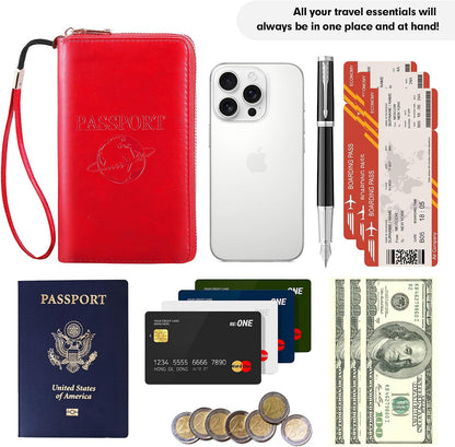 Passport Holder Wallet Lightweight Travel Wallet Zipped Credit Cards Case Holder with Detachable Wrist Strap for Women and Men