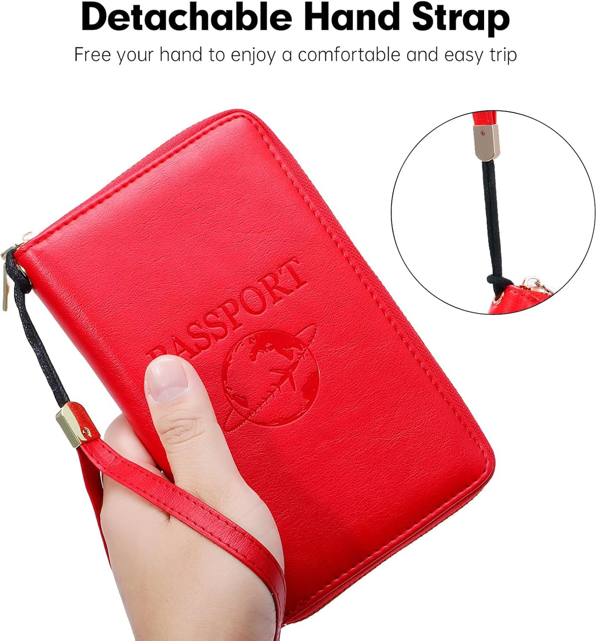 Passport Holder Wallet Lightweight Travel Wallet Zipped Credit Cards Case Holder with Detachable Wrist Strap for Women and Men