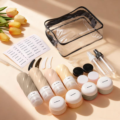 23 Pack TSA Approved Travel Bottles for Toiletries, Leak Proof Refillable Travel Size Containers Kit with Silicone Squeezable Bottles Jars for Shampoo Lotion Conditioner, in Clear Bag, Gray