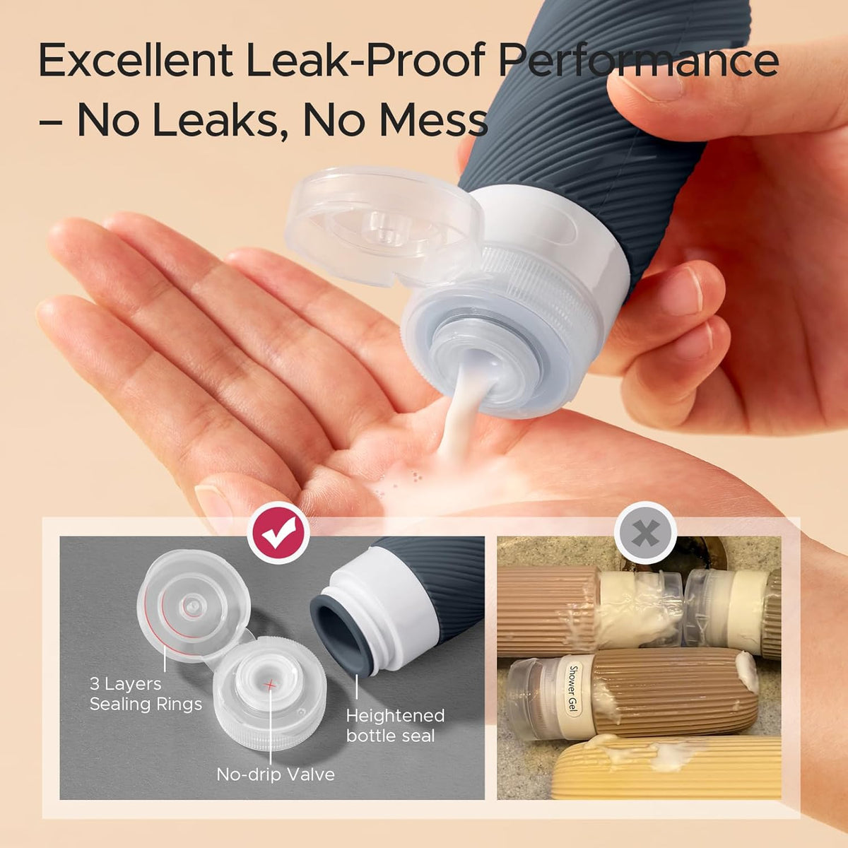 23 Pack TSA Approved Travel Bottles for Toiletries, Leak Proof Refillable Travel Size Containers Kit with Silicone Squeezable Bottles Jars for Shampoo Lotion Conditioner, in Clear Bag, Gray