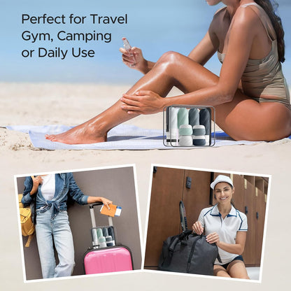 23 Pack TSA Approved Travel Bottles for Toiletries, Leak Proof Refillable Travel Size Containers Kit with Silicone Squeezable Bottles Jars for Shampoo Lotion Conditioner, in Clear Bag, Gray