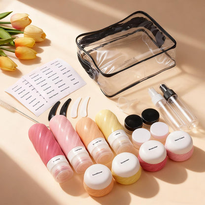 23 Pack TSA Approved Travel Bottles for Toiletries, Leak Proof Refillable Travel Size Containers Kit with Silicone Squeezable Bottles Jars for Shampoo Lotion Conditioner, in Clear Bag, Gray