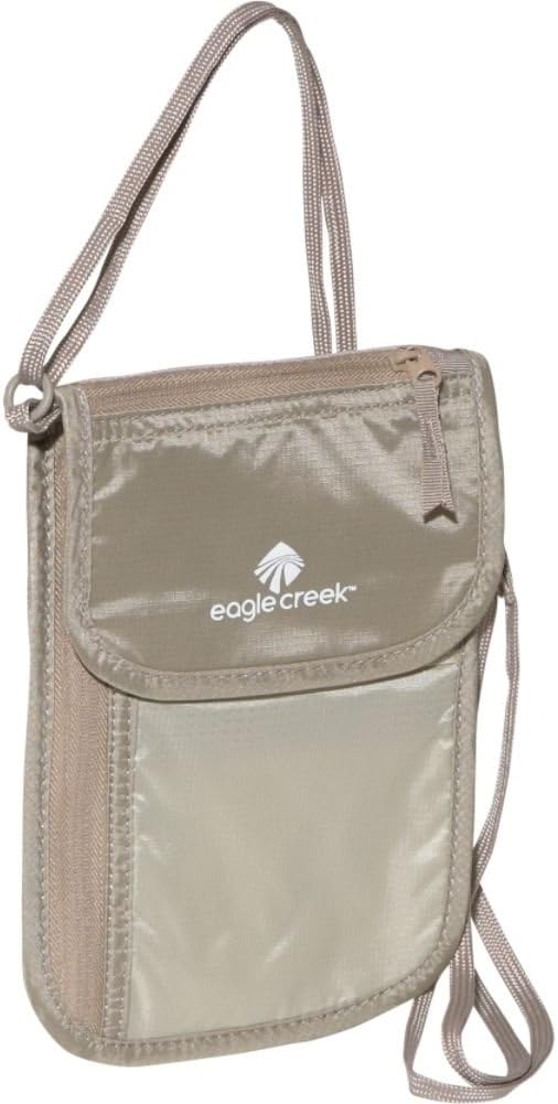 RFID Blocker Neck Wallet - Durable and Lightweight Travel Passport and Valuables Organizer with Hook and Loop Closure and Adjustable Neck Strap, Tan